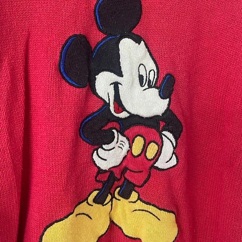 Vintage Mickey Mouse Sweater Size medium Novelty Disney Red‎  Knit Oversized